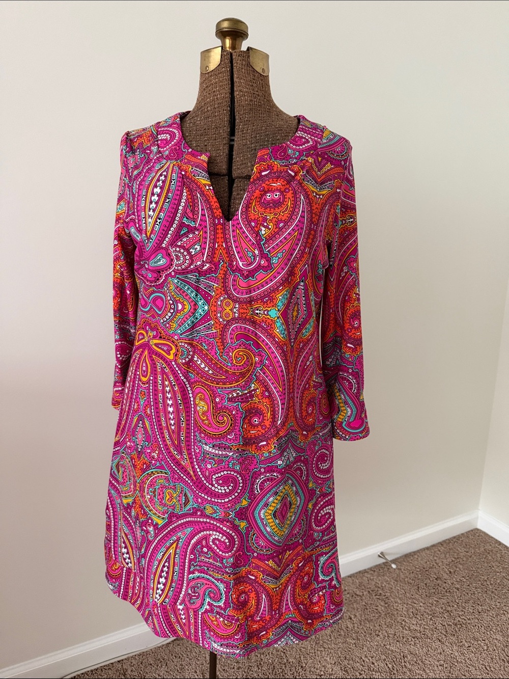 Jude Connally Colorful Magenta, Orange and Teal Paisley Dress